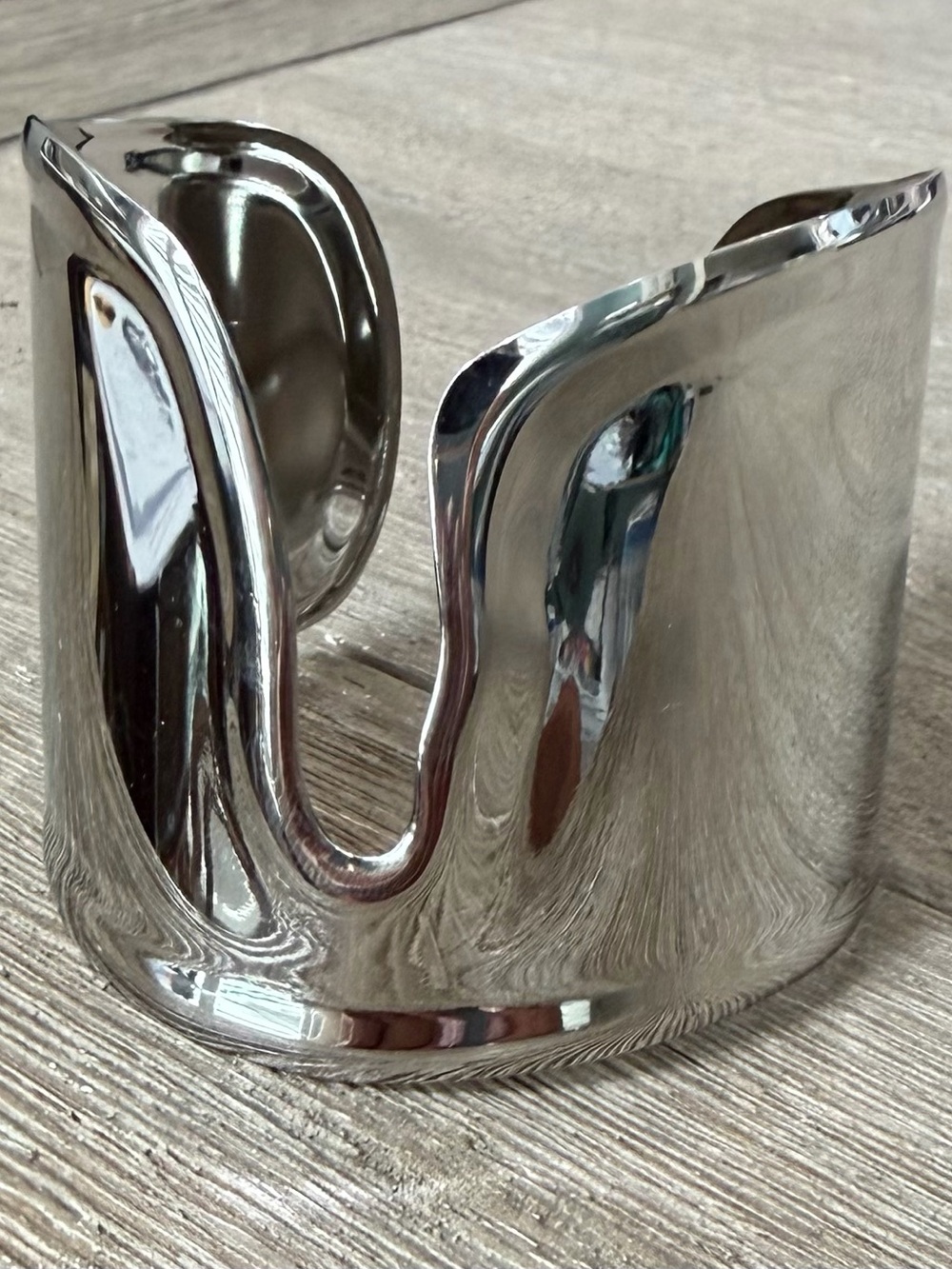 Chunky Sculptural Silver Finish Steel Cuff Bracelet